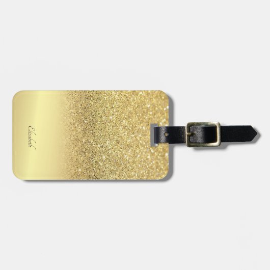 Elegant Gold Glitter Bokeh Ombre - Gepersonaliseer Bagagelabel (Voorkant horizontaal)