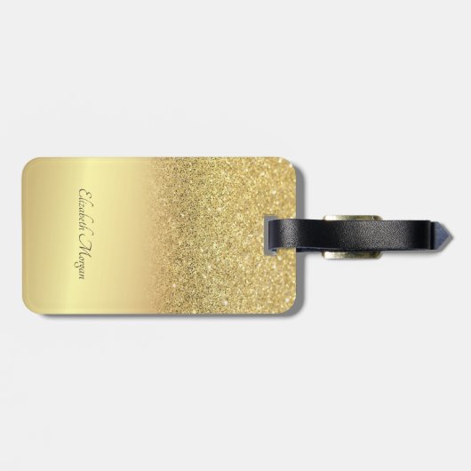 Elegant Gold Glitter Bokeh Ombre - Gepersonaliseer Bagagelabel (Achterkant horizontaal)