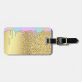 Elegant Gold Glitter Bokeh Ombre, regenboogschijve Bagagelabel (Voorkant horizontaal)