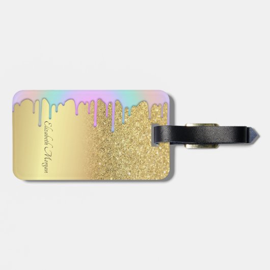 Elegant Gold Glitter Bokeh Ombre, regenboogschijve Bagagelabel (Achterkant horizontaal)