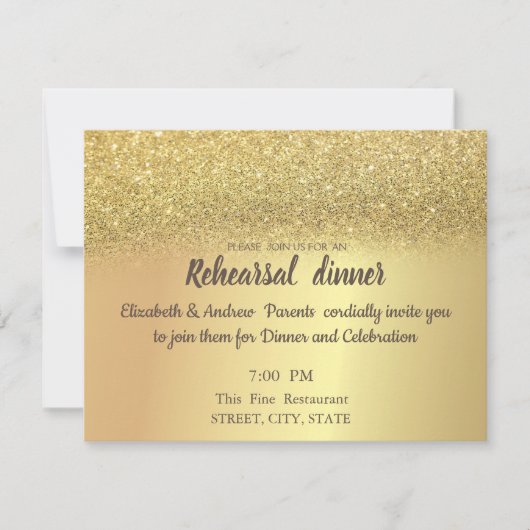 Elegant Gold Glitter Bokeh Rehearsal Dinner Kaart (Voorkant)