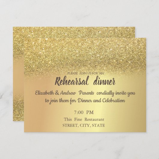 Elegant Gold Glitter Bokeh Rehearsal Dinner Kaart (Voorkant / Achterkant)