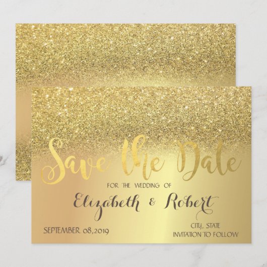 Elegant Gold Glitter Bokeh slaat de datum op Save The Date (Voorkant / Achterkant)