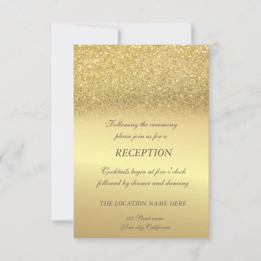 Elegant Gold Glitter Bokeh Wedding Reception Kaart (Voorkant)