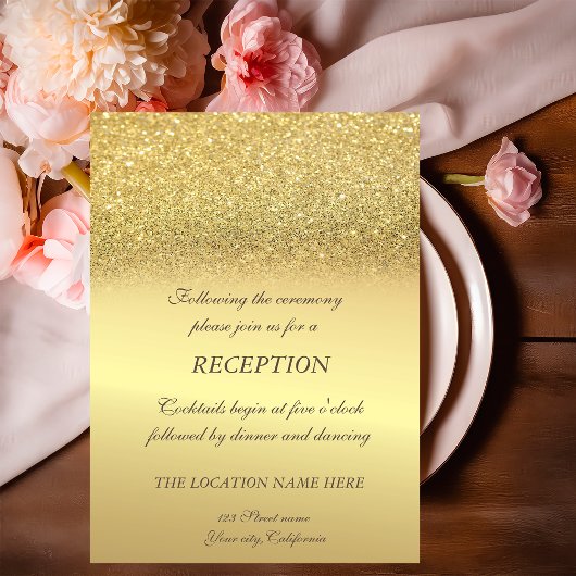 Elegant Gold Glitter Bokeh Wedding Reception Kaart