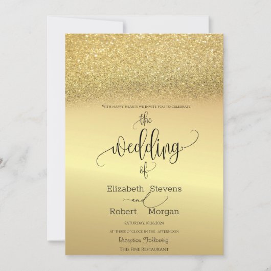 Elegant Gold Glitter Bokeh Wedding Uitnodiging (Voorkant)