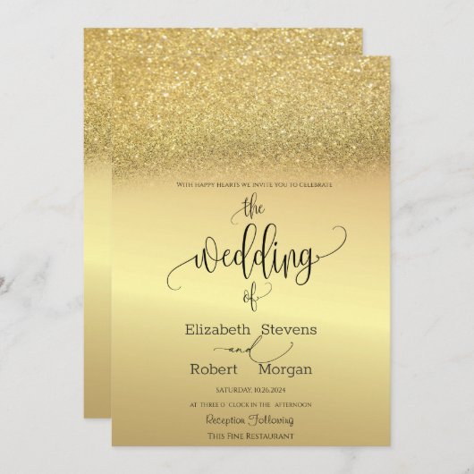 Elegant Gold Glitter Bokeh Wedding Uitnodiging (Voorkant / Achterkant)