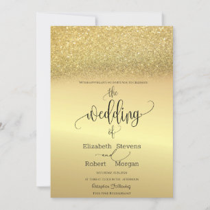Elegant Gold Glitter Bokeh Wedding Uitnodiging