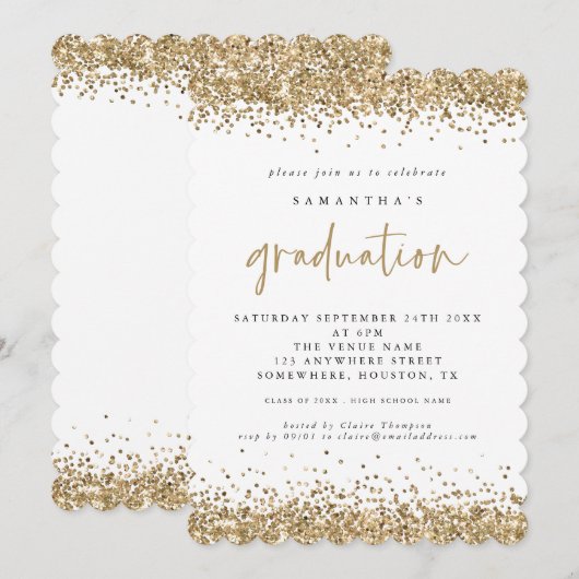 Elegant Gold Glitter Border Afstuderen Kaart (Voorkant / Achterkant)