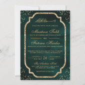 Elegant Gold Glitter Border Emerald Muslim Weduwen Kaart (Voorkant)