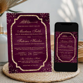 Elegant Gold Glitter Border Plum Muslim Weduwen Kaart