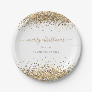 Elegant Gold Glitter Borders Name Merry Kerstry Papieren Bordje