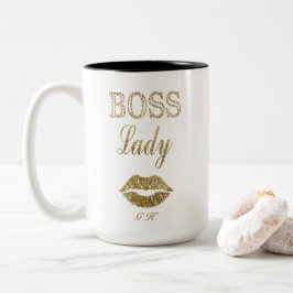 Elegant Gold Glitter BOSS Lady Typografie Monogram Tweekleurige Koffiemok