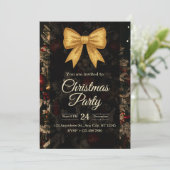 Elegant Gold Glitter Bow Dark Christmas Party Kaart (Staand voorkant)