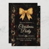 Elegant Gold Glitter Bow Dark Christmas Party Kaart (Voorkant / Achterkant)