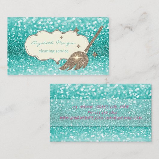 Elegant Gold Glitter Broom Bokeh Visitekaartje (Voorkant / Achterkant)