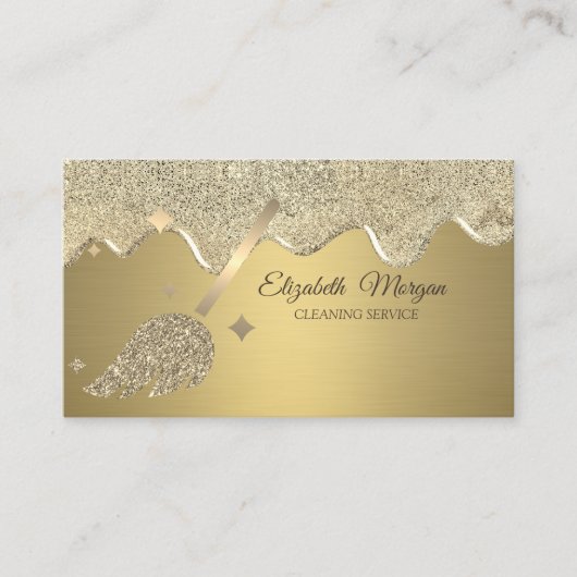 Elegant Gold Glitter Broom Drips Visitekaartje (Voorkant)