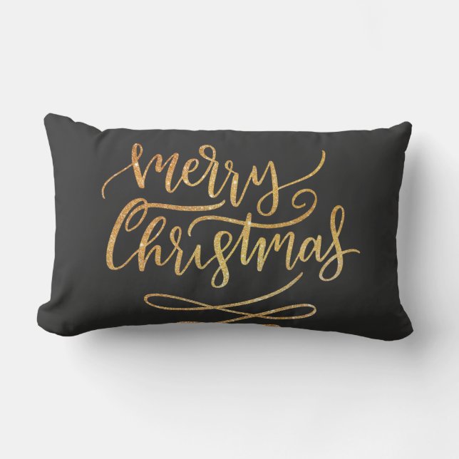 Elegant Gold Glitter Brush Script Merry Kerstmis Kussen (Voorkant)