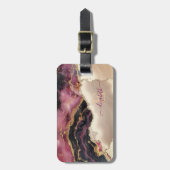 Elegant Gold Glitter Burgundy Marble Monogram Bagagelabel (Voorkant verticaal)