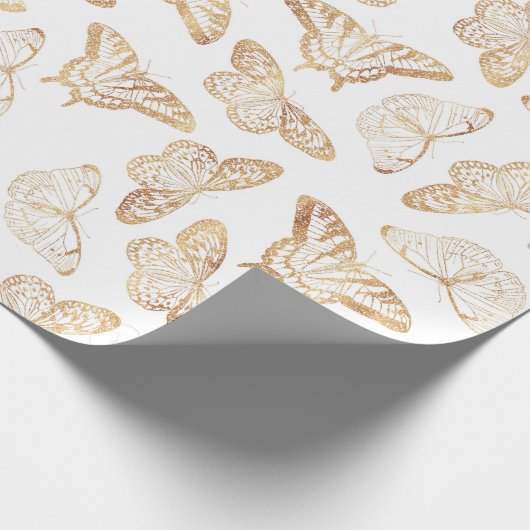 Elegant Gold Glitter Butterfly Cadeaupapier (Hoek)