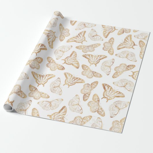 Elegant Gold Glitter Butterfly Cadeaupapier (Uitgerold)