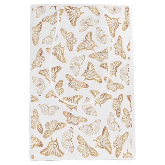 Elegant Gold Glitter Butterfly Medium Cadeauzakje (Voorkant)