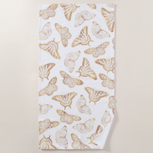 Elegant Gold Glitter Butterfly Strandlaken (Voorkant)