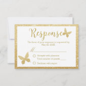 Elegant Gold Glitter Butterfly Weduwreactie RSVP Kaartje (Voorkant)