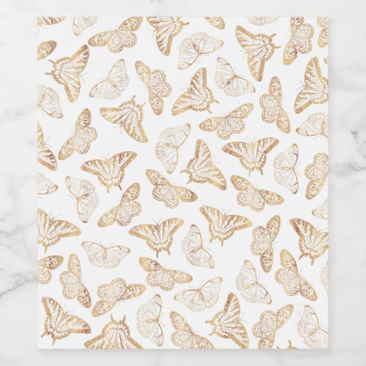 Elegant Gold Glitter Butterfly Wijn Etiket (Enkel label)
