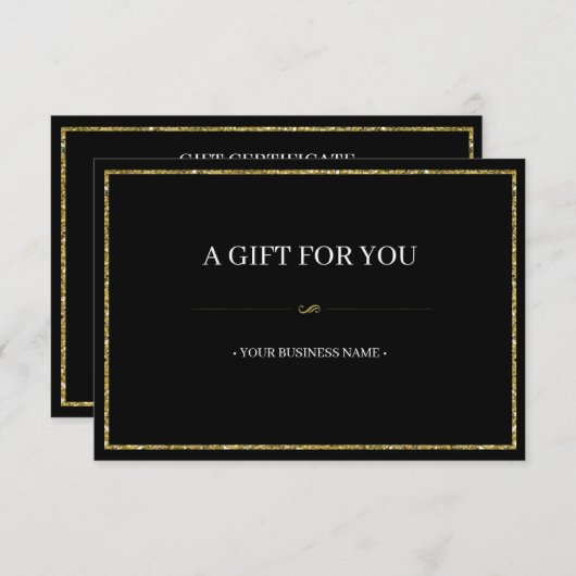 Elegant Gold Glitter Cadeaubon Informatiekaartje (Voorkant / Achterkant)