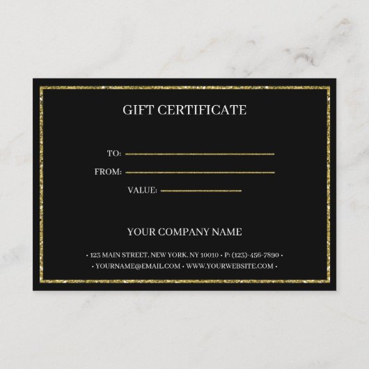 Elegant Gold Glitter Cadeaubon Informatiekaartje (Achterkant)