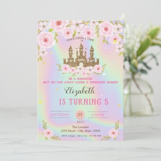 Elegant Gold Glitter Castle Holographic Birthday Kaart (Staand voorkant)