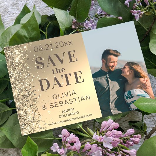 Elegant Gold Glitter Chic Photo Modern Wedding Save The Date