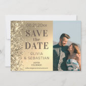 Elegant Gold Glitter Chic Photo Modern Wedding Save The Date (Voorkant)