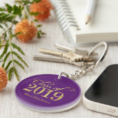 Elegant Gold Glitter Class of 2019 on Paars Sleutelhanger (Voorkant Rechts)