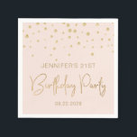 Elegant Gold Glitter Confetti 21st Birthday Blush Servet<br><div class="desc">Deze elegante verjaardagsluiers zijn voorzien van een gouden diamantconfetti en de woorden "Birthday Party" in gouden faux glitter-typografie op een lichtroze achtergrond. Pas ze aan met de naam en het verjaardagsjaar van de eer en de datum.</div>