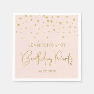 Elegant Gold Glitter Confetti 21st Birthday Blush Servet