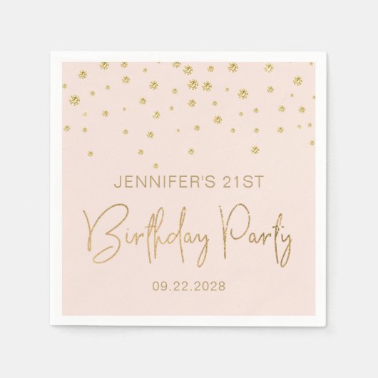Elegant Gold Glitter Confetti 21st Birthday Blush Servet (Voorkant)
