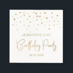 Elegant Gold Glitter Confetti 21st Birthday White Servet<br><div class="desc">Deze elegante verjaardagsluiers zijn voorzien van een gouden diamantconfetti en de woorden "Birthday Party" in gouden faux glitter-typografie op een witte achtergrond. Geef ze een persoonlijk tintje met de naam en het verjaardagsjaar van de gast van de eer en de datum.</div>