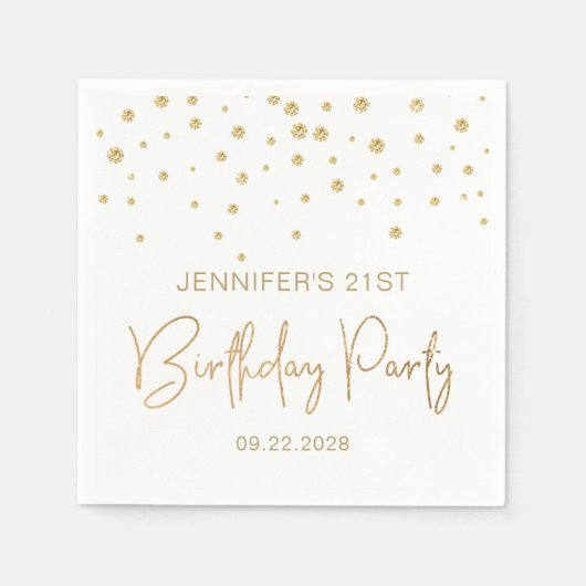 Elegant Gold Glitter Confetti 21st Birthday White Servet (Voorkant)
