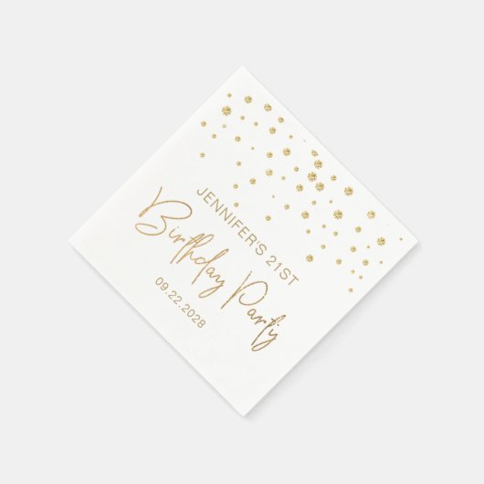 Elegant Gold Glitter Confetti 21st Birthday White Servet (Hoek)