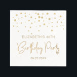 Elegant Gold Glitter Confetti 40th Birthday White Servet<br><div class="desc">Deze elegante verjaardagsluiers zijn voorzien van een gouden diamantconfetti en de woorden "Birthday Party" in gouden faux glitter-typografie op een witte achtergrond. Geef ze een persoonlijk tintje met de naam en het verjaardagsjaar van de gast van de eer en de datum.</div>