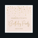 Elegant Gold Glitter Confetti 50th Birthday Blush Servet<br><div class="desc">Deze elegante verjaardagsluiers zijn voorzien van een gouden diamantconfetti en de woorden "Birthday Party" in gouden faux glitter-typografie op een lichtroze achtergrond. Pas ze aan met de naam en het verjaardagsjaar van de eer en de datum.</div>