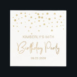 Elegant Gold Glitter Confetti 50th Birthday White Servet<br><div class="desc">Deze elegante verjaardagsluiers zijn voorzien van een gouden diamantconfetti en de woorden "Birthday Party" in gouden faux glitter-typografie op een witte achtergrond. Geef ze een persoonlijk tintje met de naam en het verjaardagsjaar van de gast van de eer en de datum.</div>