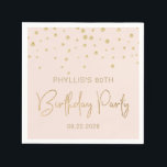 Elegant Gold Glitter Confetti 80th Birthday Blush Servet<br><div class="desc">Deze elegante verjaardagsluiers zijn voorzien van een gouden diamantconfetti en de woorden "Birthday Party" in gouden faux glitter-typografie op een lichtroze achtergrond. Pas ze aan met de naam en het verjaardagsjaar van de eer en de datum.</div>