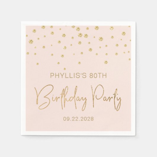 Elegant Gold Glitter Confetti 80th Birthday Blush Servet (Voorkant)