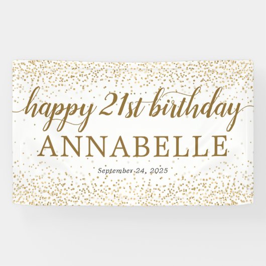 Elegant Gold Glitter Confetti Happy 21st verjaarda Spandoek (Horizontaal)