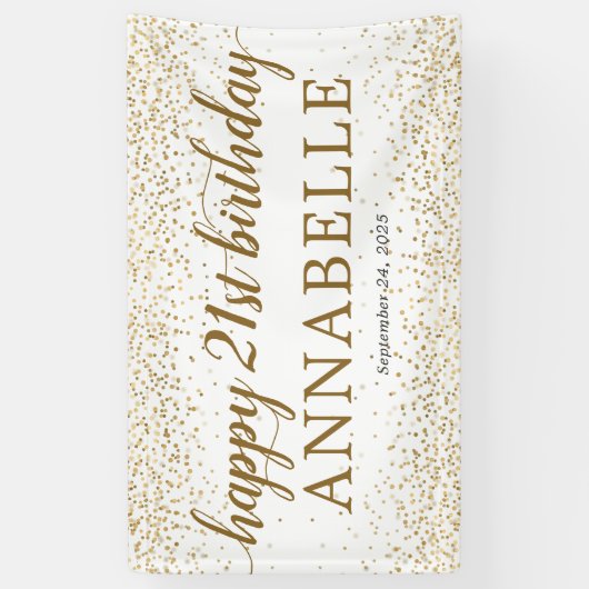 Elegant Gold Glitter Confetti Happy 21st verjaarda Spandoek (Verticaal)