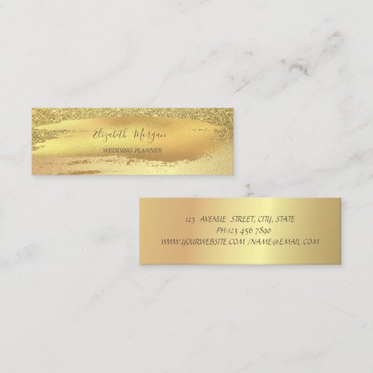 Elegant Gold Glitter Confetti, penseelstreek Mini Visitekaartje (Voorkant / Achterkant)