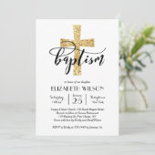 Elegant Gold Glitter Cross Baptisme Invitation Bedankkaart (Staand voorkant)